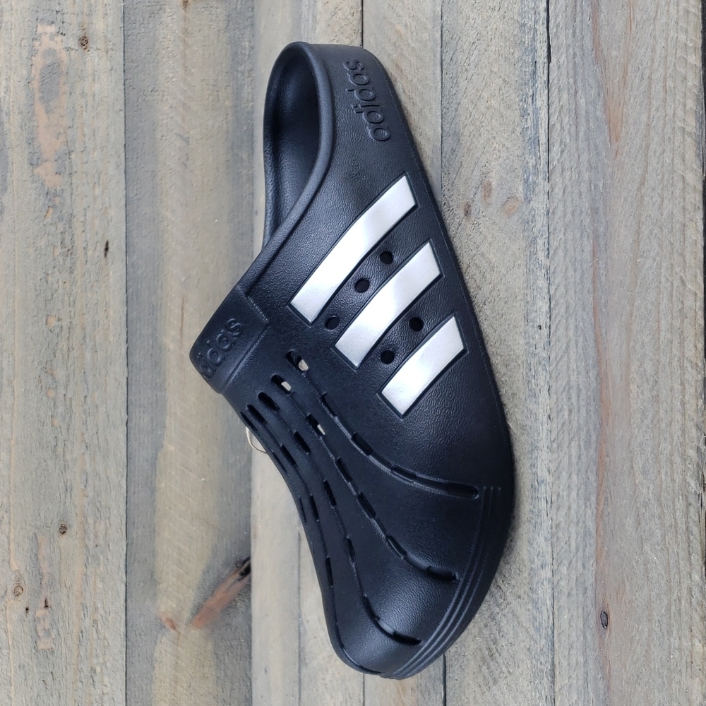 adidas Adilette Clogs Slip On Clogs For Everyday Comfort Black Silver - Picture 4 of 10